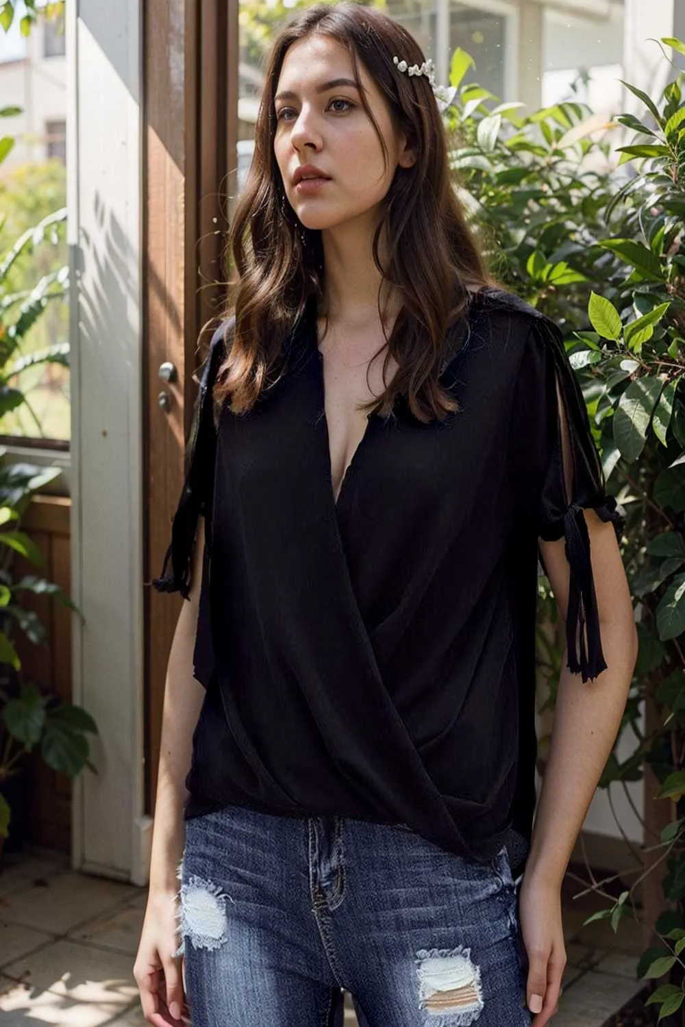 women s blouses loose solid belted long sleeve blouse