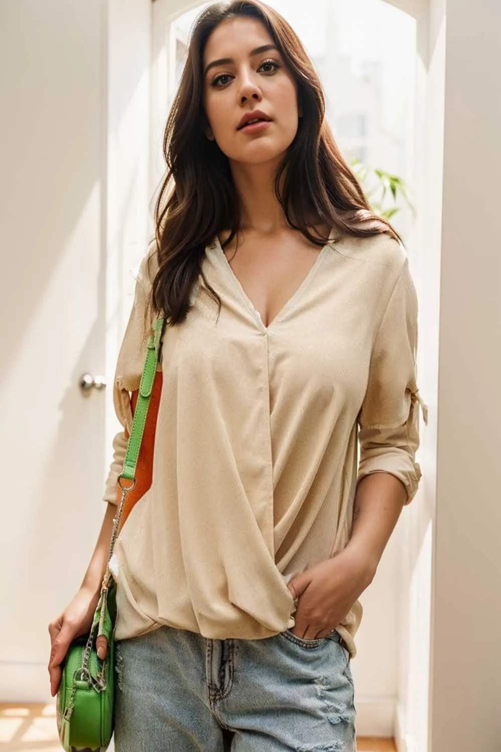 women s blouses loose solid belted long sleeve blouse