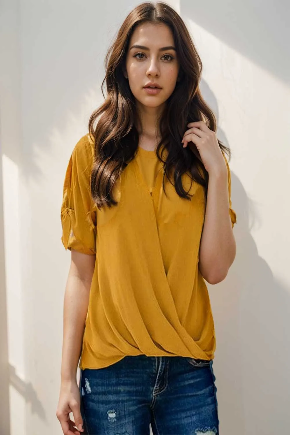 women s blouses loose solid belted long sleeve blouse
