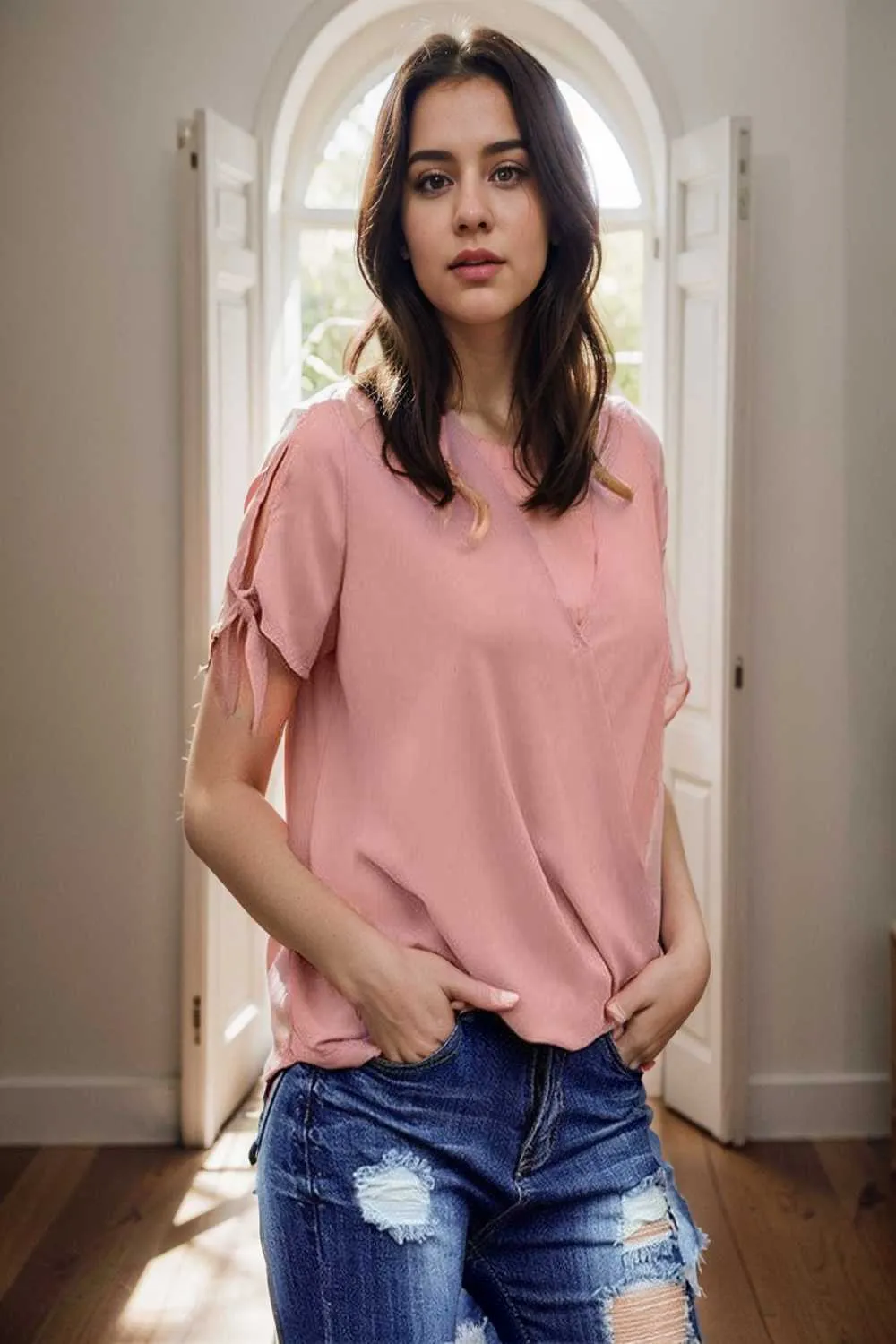 women s blouses loose solid belted long sleeve blouse