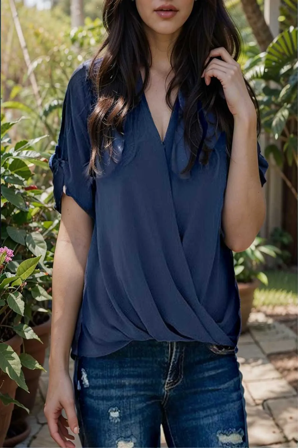 women s blouses loose solid belted long sleeve blouse