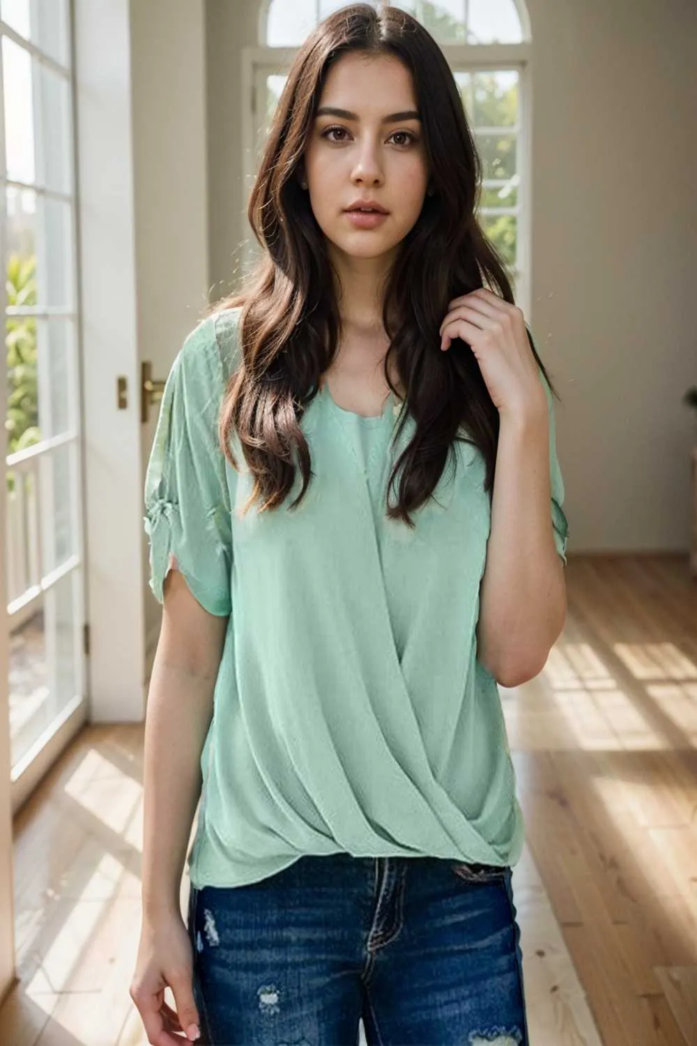 women s blouses loose solid belted long sleeve blouse