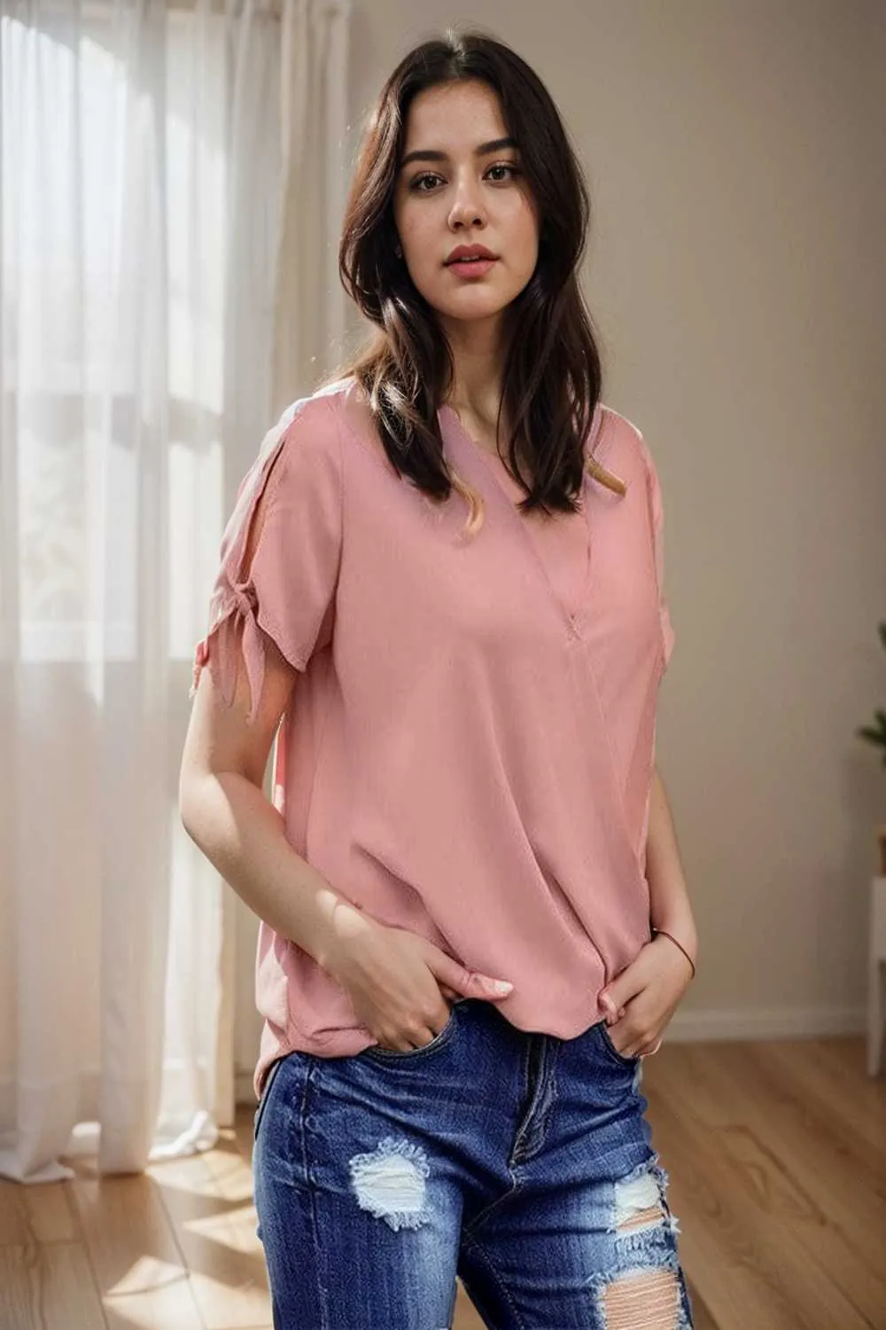 women s blouses loose solid belted long sleeve blouse