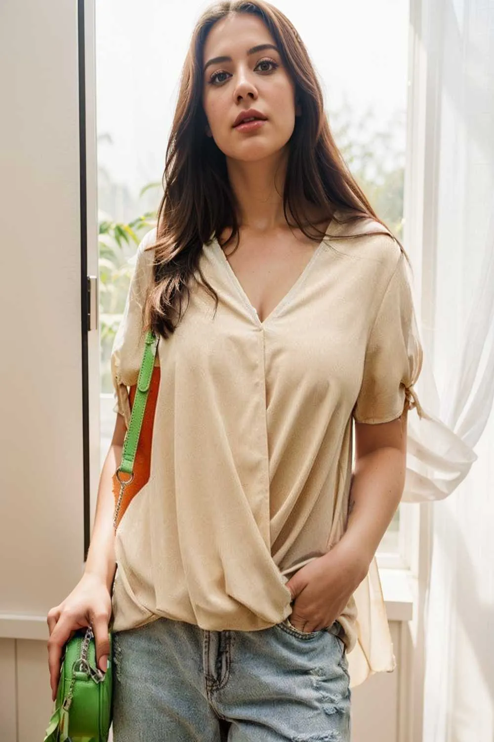 women s blouses loose solid belted long sleeve blouse