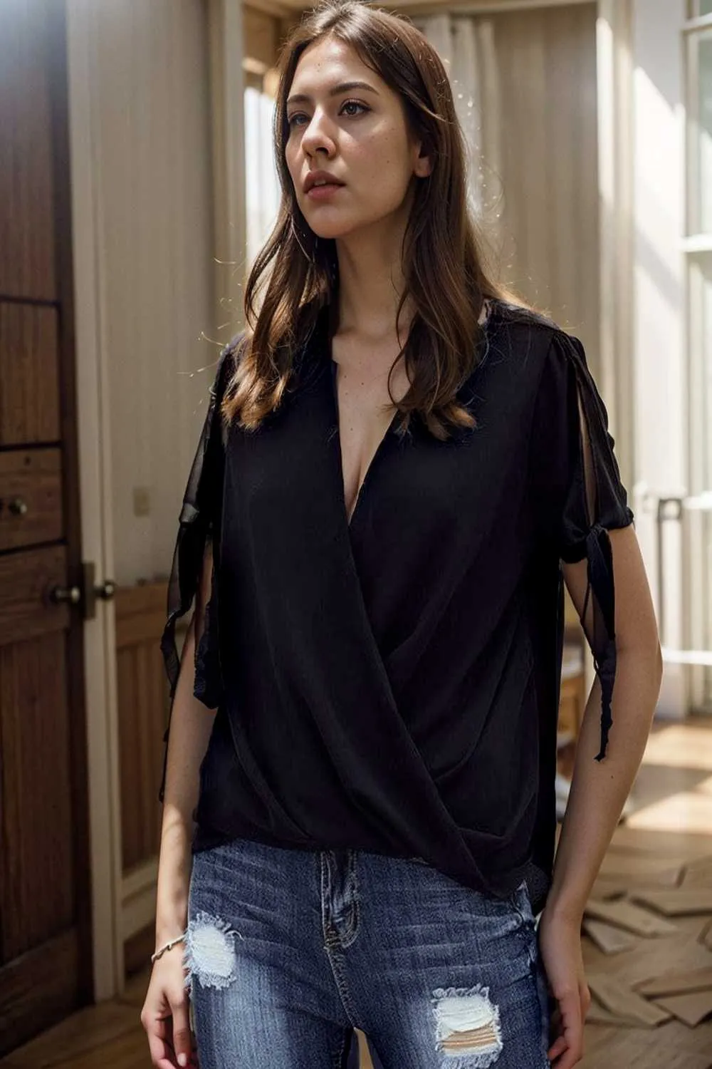 women s blouses loose solid belted long sleeve blouse