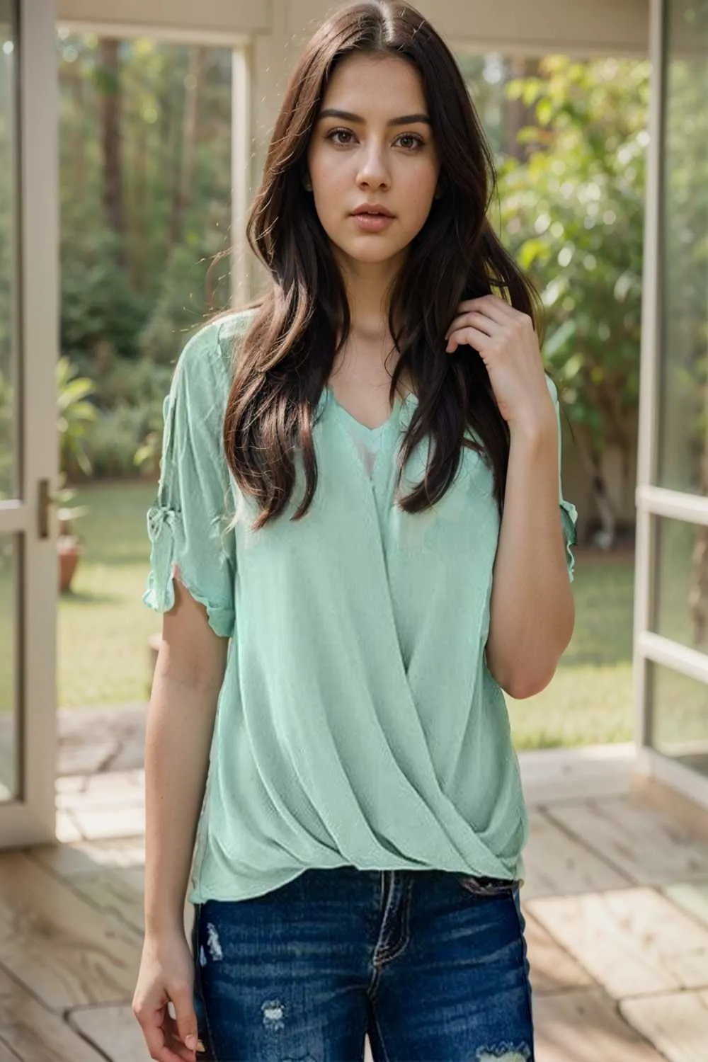 women s blouses loose solid belted long sleeve blouse