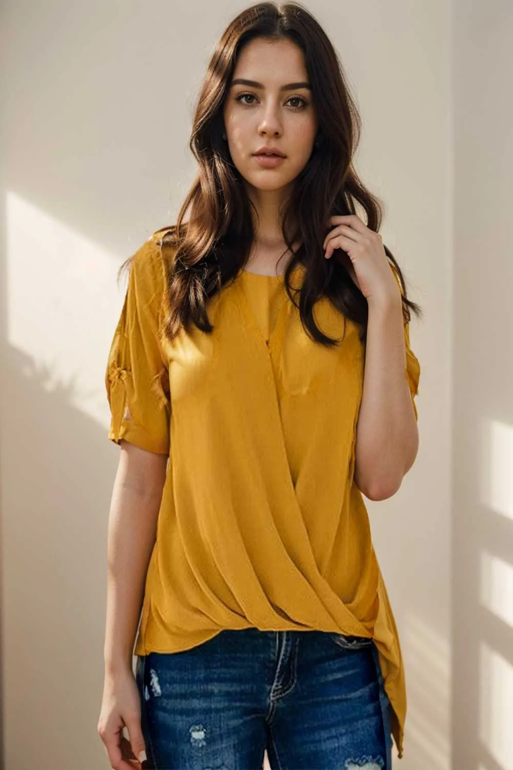 women s blouses loose solid belted long sleeve blouse