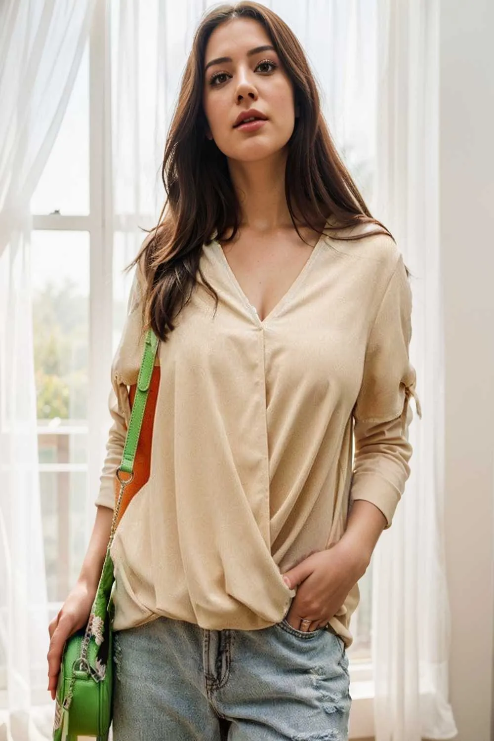 women s blouses loose solid belted long sleeve blouse
