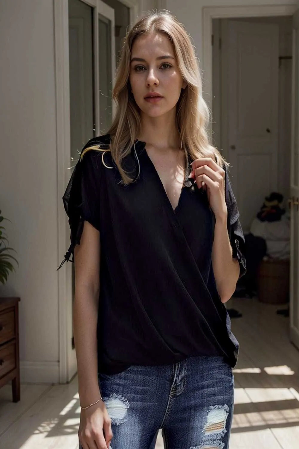 women s blouses loose solid belted long sleeve blouse