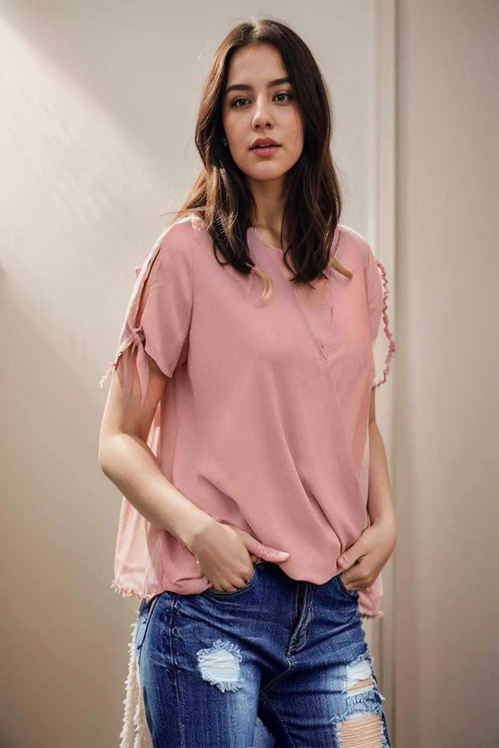 women s blouses loose solid belted long sleeve blouse
