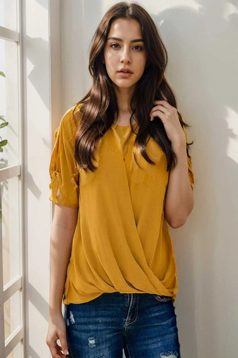 women s blouses loose solid belted long sleeve blouse