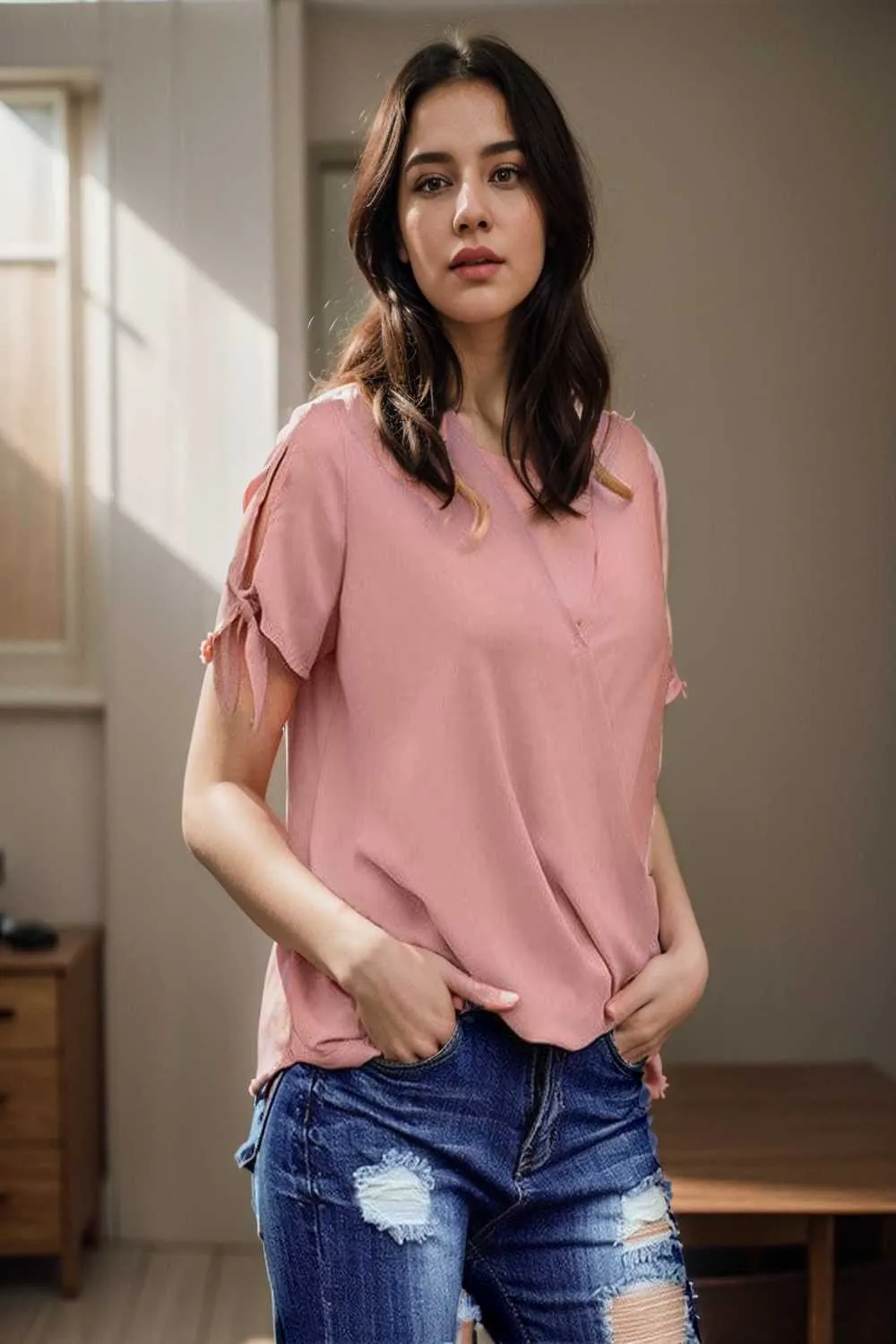 women s blouses loose solid belted long sleeve blouse