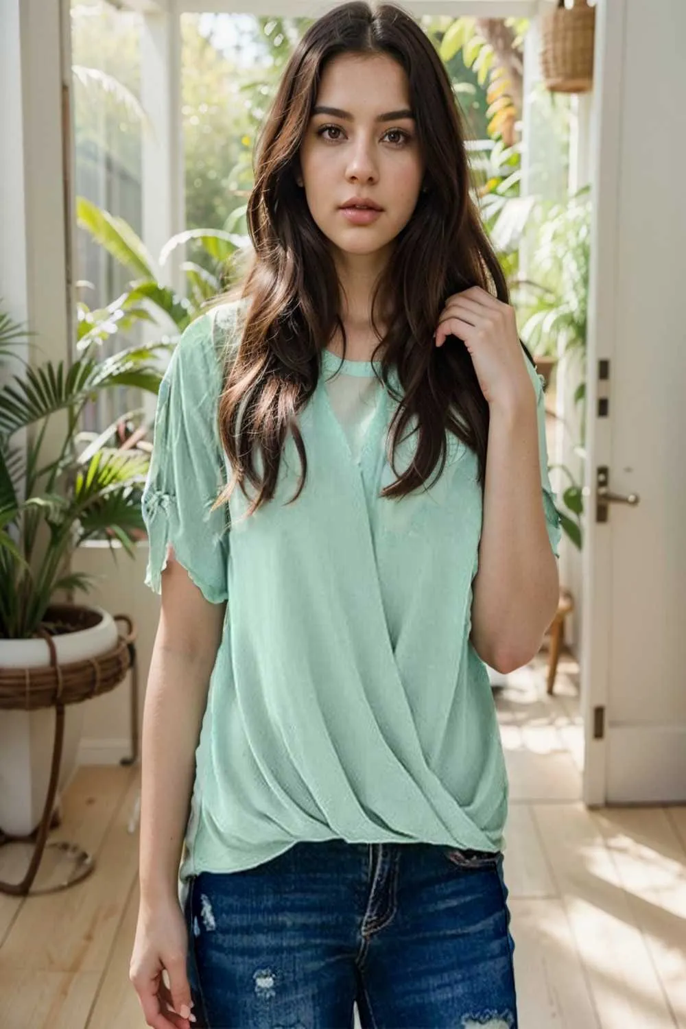 women s blouses loose solid belted long sleeve blouse