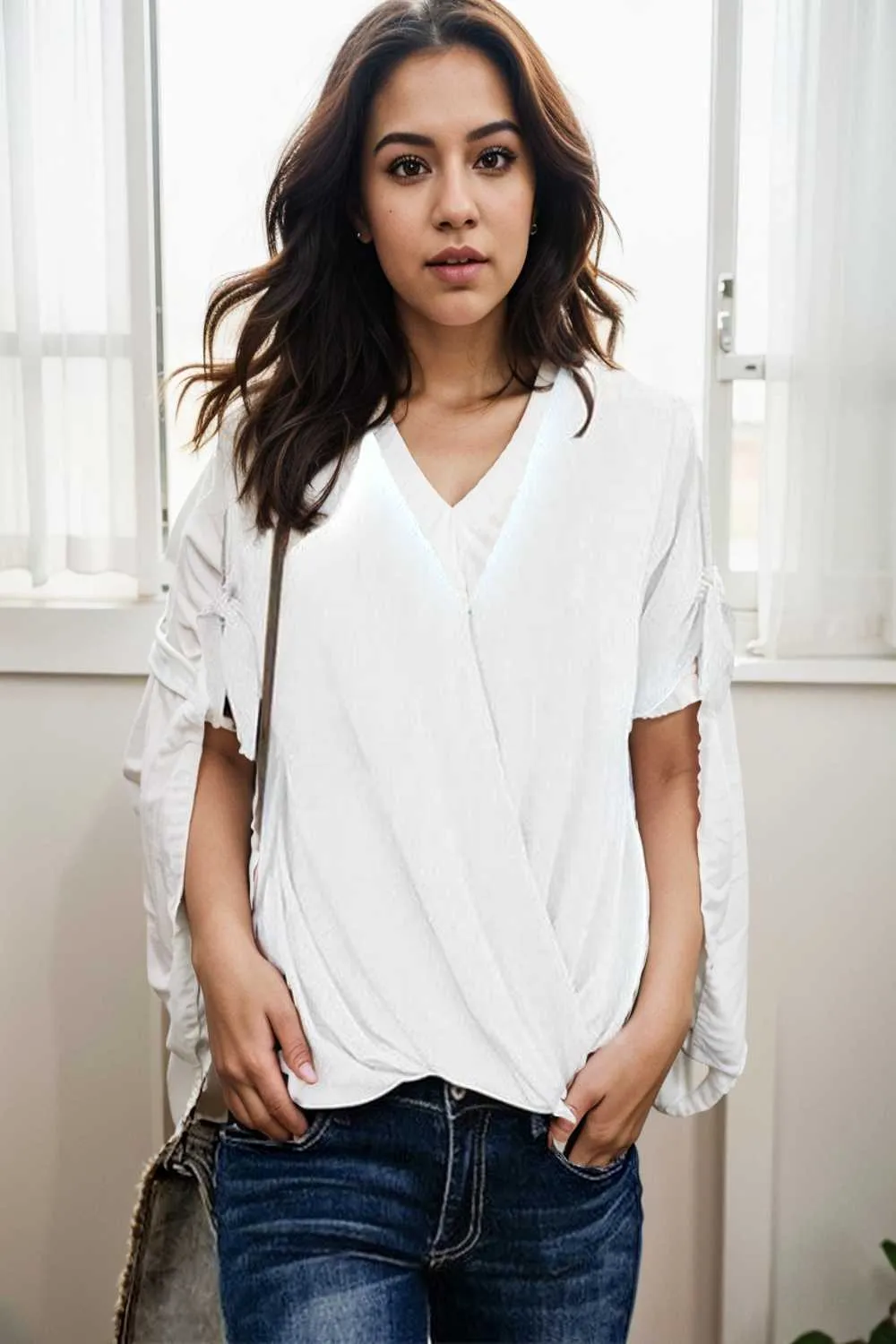 women s blouses loose solid belted long sleeve blouse