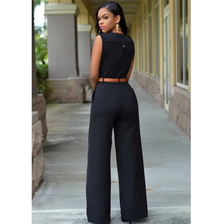 Women Sashes High Waist V-Neck Jumpsuit