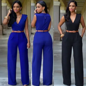 Women Sashes High Waist V-Neck Jumpsuit