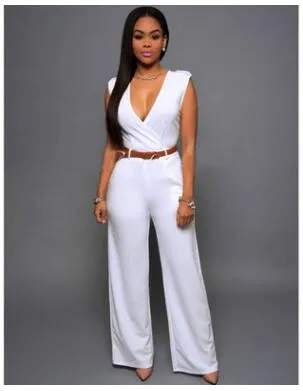 Women Sashes High Waist V-Neck Jumpsuit