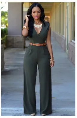 Women Sashes High Waist V-Neck Jumpsuit