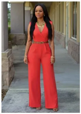 Women Sashes High Waist V-Neck Jumpsuit