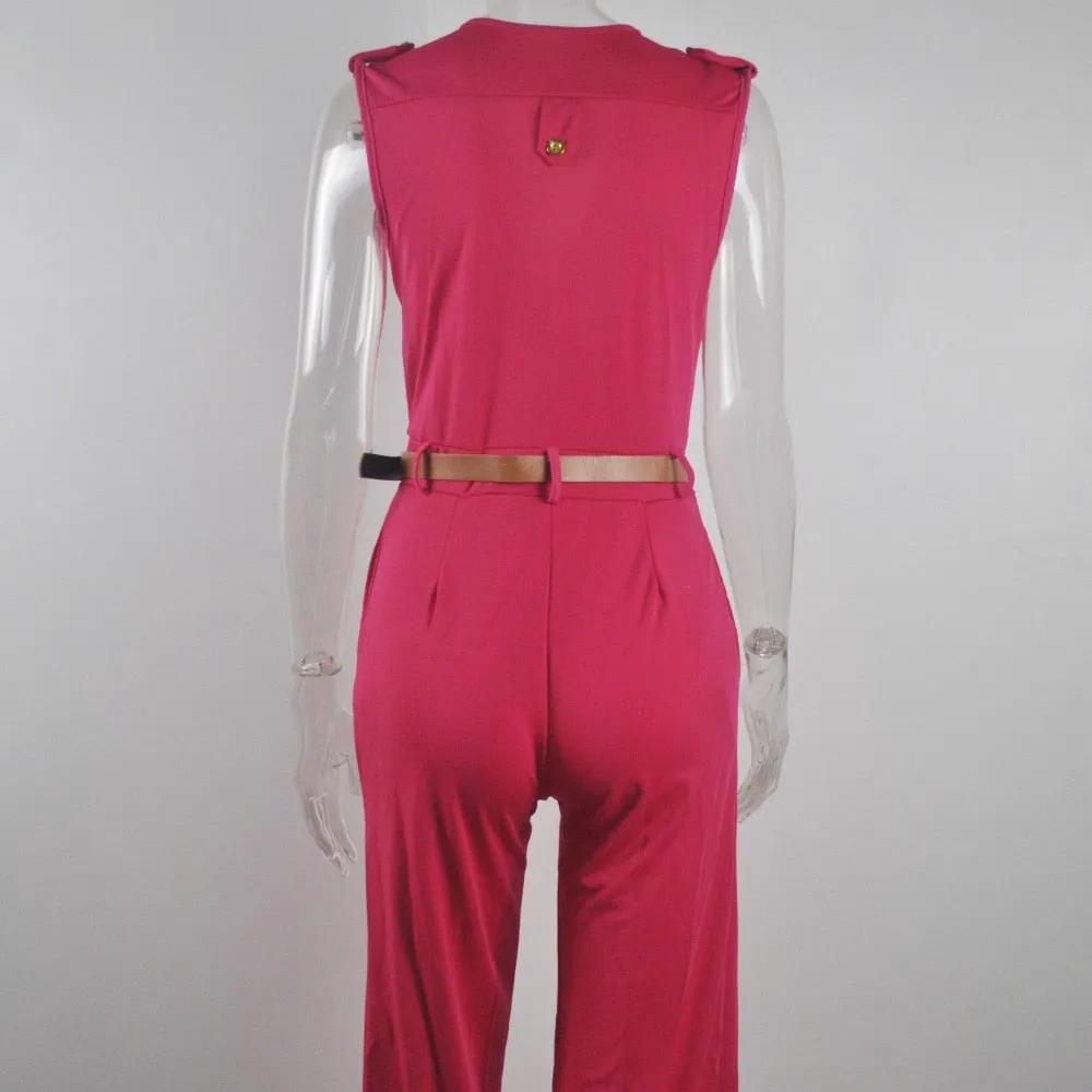 Women Sashes High Waist V-Neck Jumpsuit