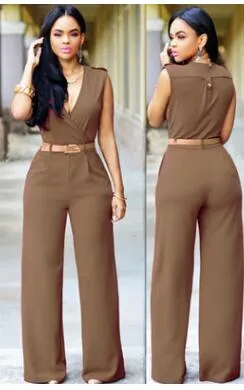Women Sashes High Waist V-Neck Jumpsuit