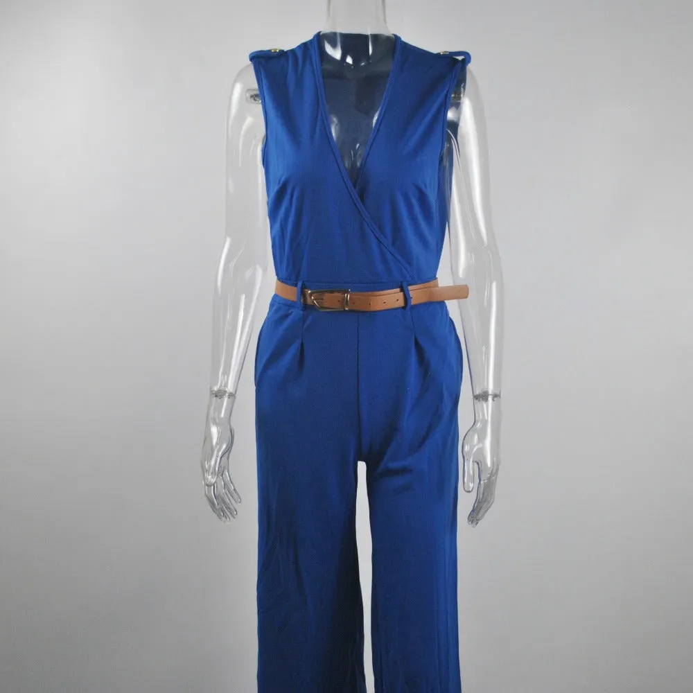 Women Sashes High Waist V-Neck Jumpsuit