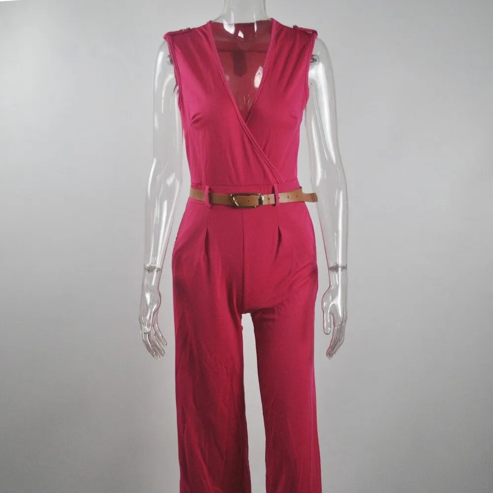 Women Sashes High Waist V-Neck Jumpsuit