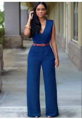 Women Sashes High Waist V-Neck Jumpsuit