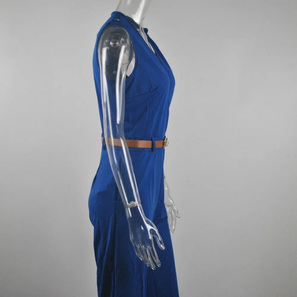 Women Sashes High Waist V-Neck Jumpsuit