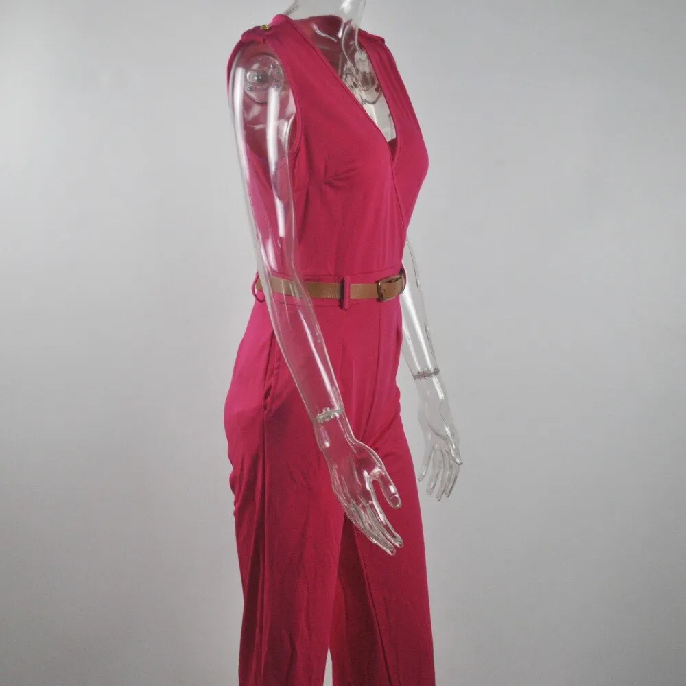 Women Sashes High Waist V-Neck Jumpsuit