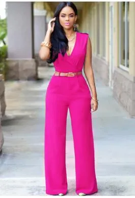Women Sashes High Waist V-Neck Jumpsuit