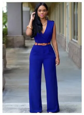 Women Sashes High Waist V-Neck Jumpsuit