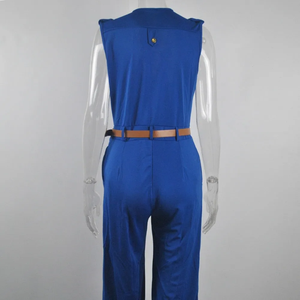 Women Sashes High Waist V-Neck Jumpsuit