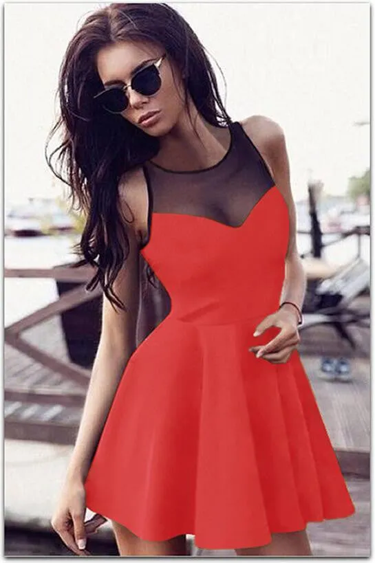 women Style summer dress short sleeveless mesh party dresses sexy A-Line Dresses