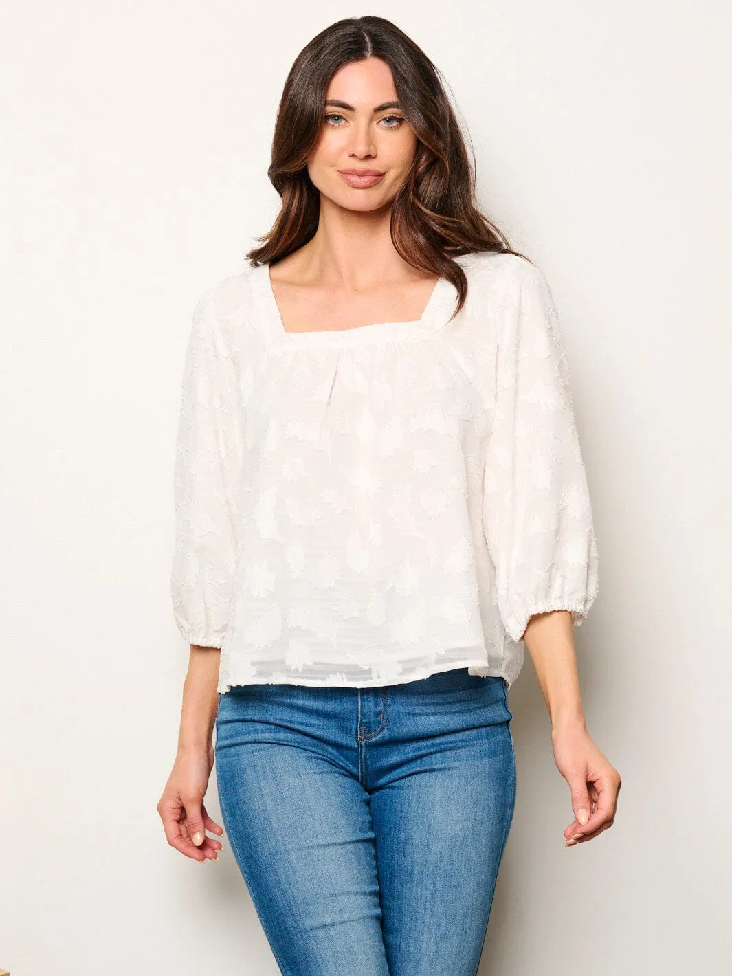 WOMEN'S 3/4 SLEEVES SQUARE NECK DETAILED BLOUSE TOP