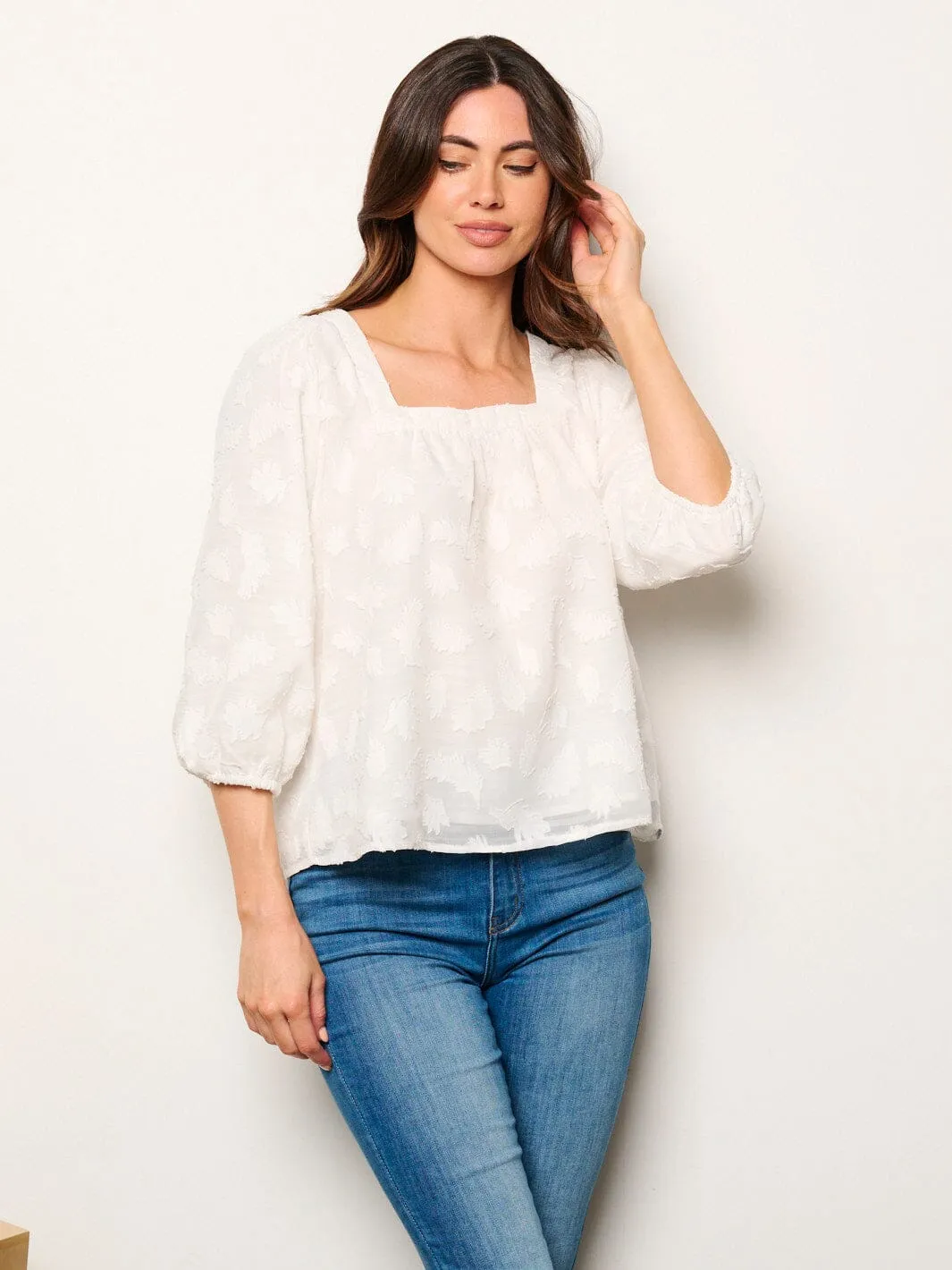 WOMEN'S 3/4 SLEEVES SQUARE NECK DETAILED BLOUSE TOP