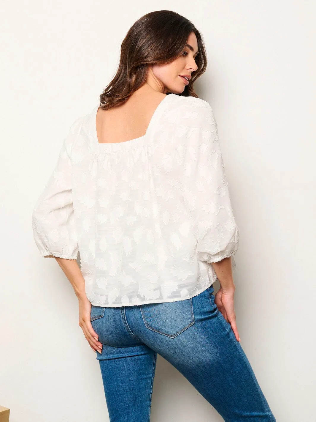 WOMEN'S 3/4 SLEEVES SQUARE NECK DETAILED BLOUSE TOP