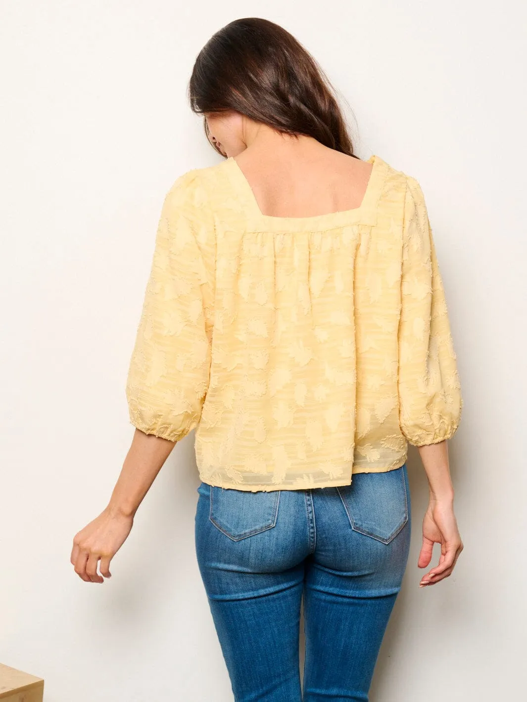 WOMEN'S 3/4 SLEEVES SQUARE NECK DETAILED BLOUSE TOP