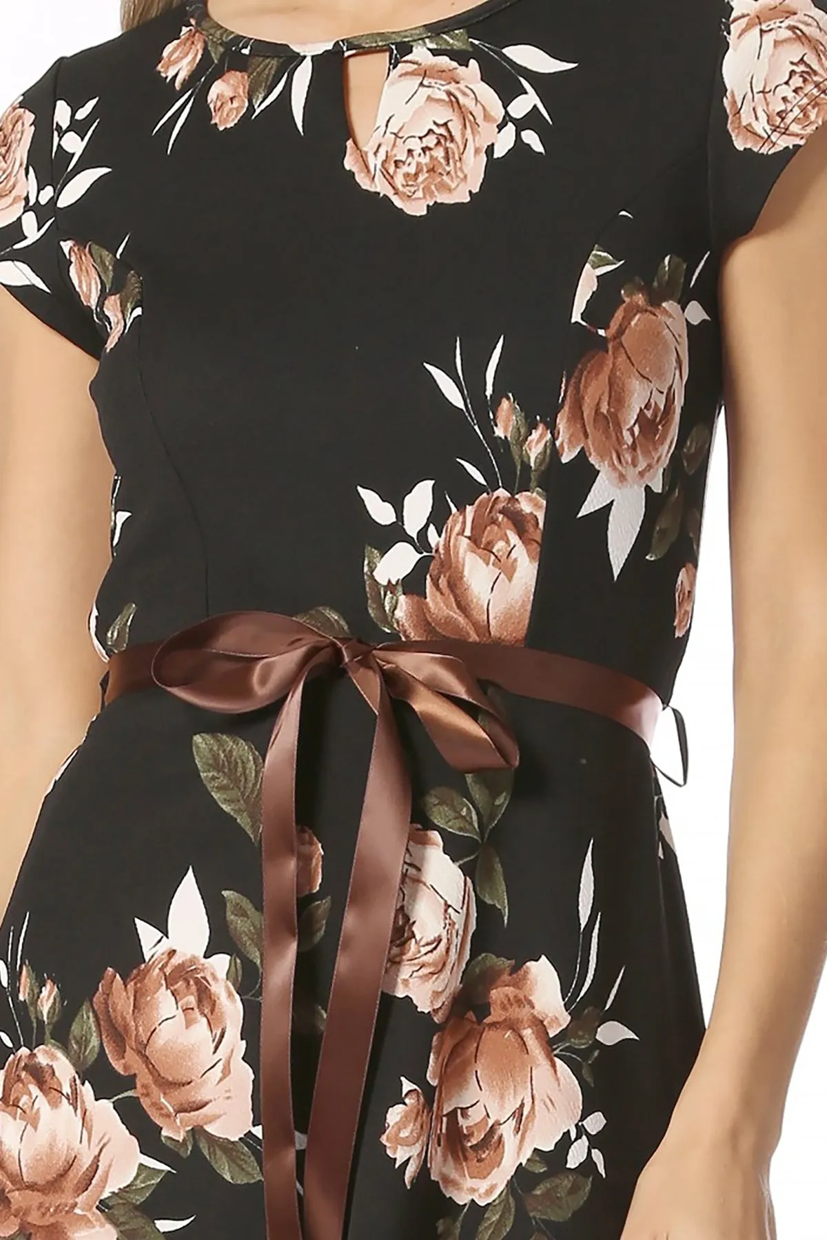 Women's Casual Floral Flared A Line Swing Dresses Short Sleeve With Belt Trim