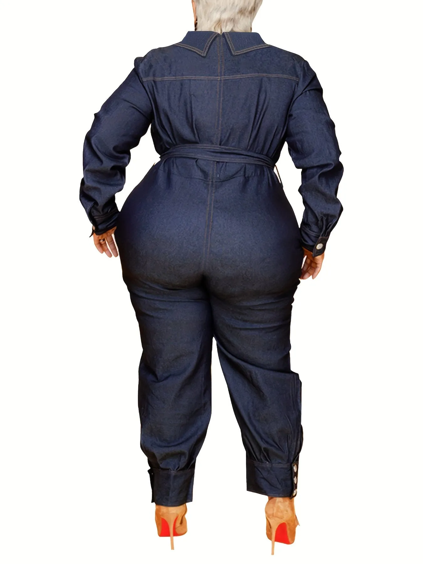 Women's Chic Plus Size Long Sleeve Denim Jumpsuits