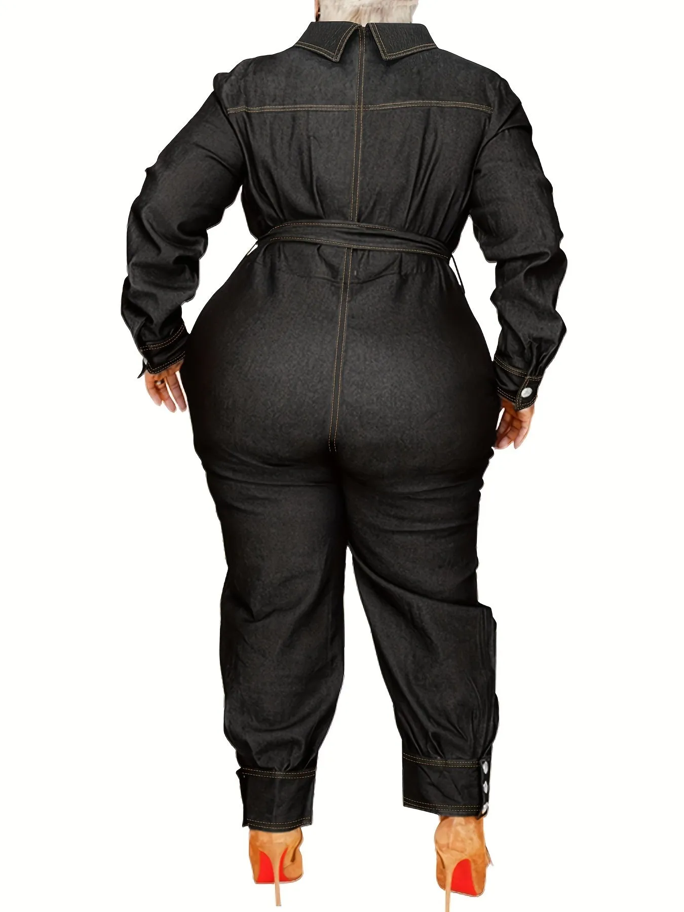 Women's Chic Plus Size Long Sleeve Denim Jumpsuits
