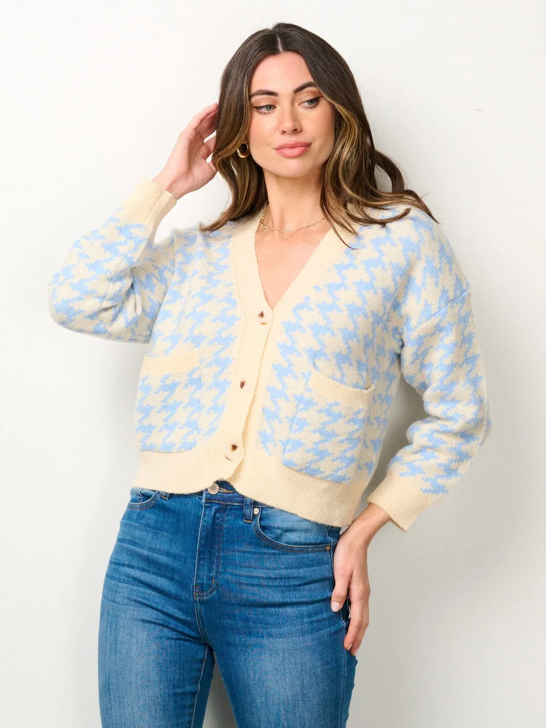 WOMEN'S LONG SLEEVE BUTTON UP POCKETS COLORBLOCK SWEATER