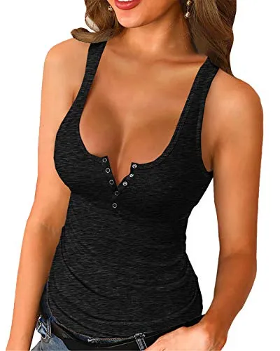 Women's Scoop Neck Henley Tank Top
