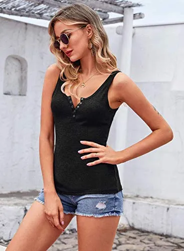 Women's Scoop Neck Henley Tank Top