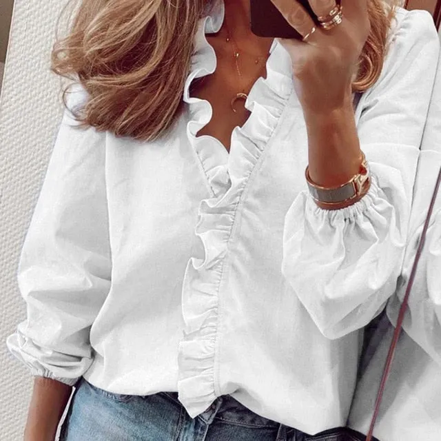 Womens Tops And Blouses Elegant Long Sleeve White Ol Shirt Ladies Solid Color Chemise Femme Blusa Feminina Streetwear