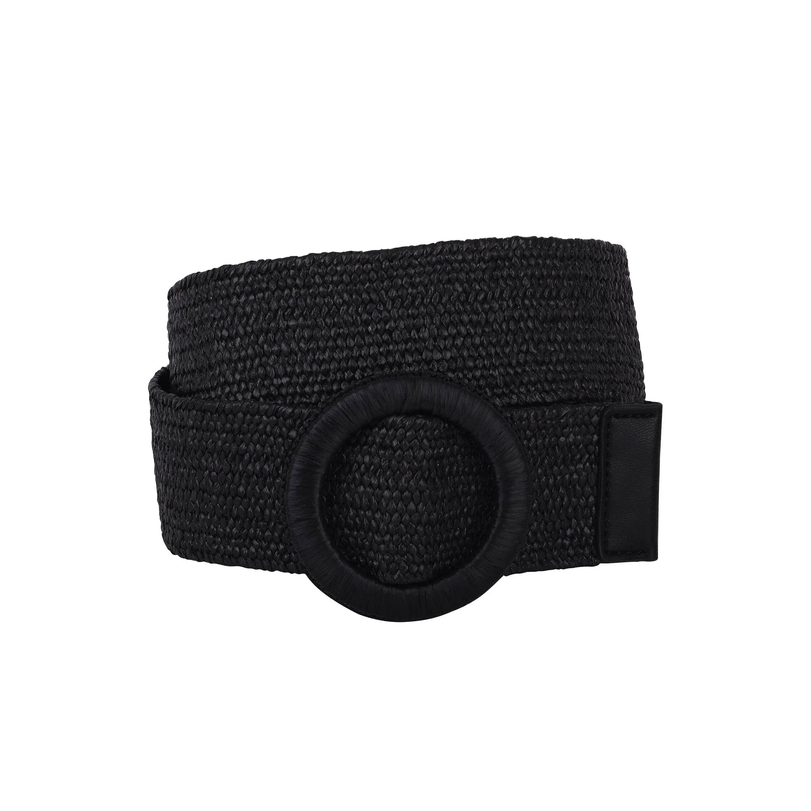 Woven Raffia Circle Buckle Stretch Belt