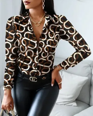 Xieyinshe - All Over Print Long Sleeve Button Down Shirt
