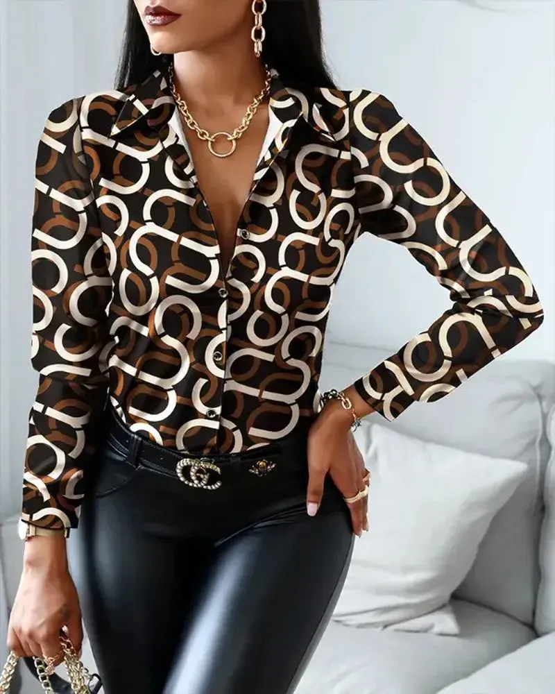 Xieyinshe - All Over Print Long Sleeve Button Down Shirt