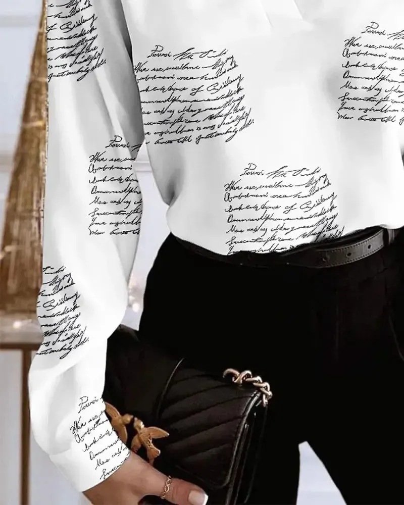 Xieyinshe - Casual Letter Print V-Neck Long Sleeve Top