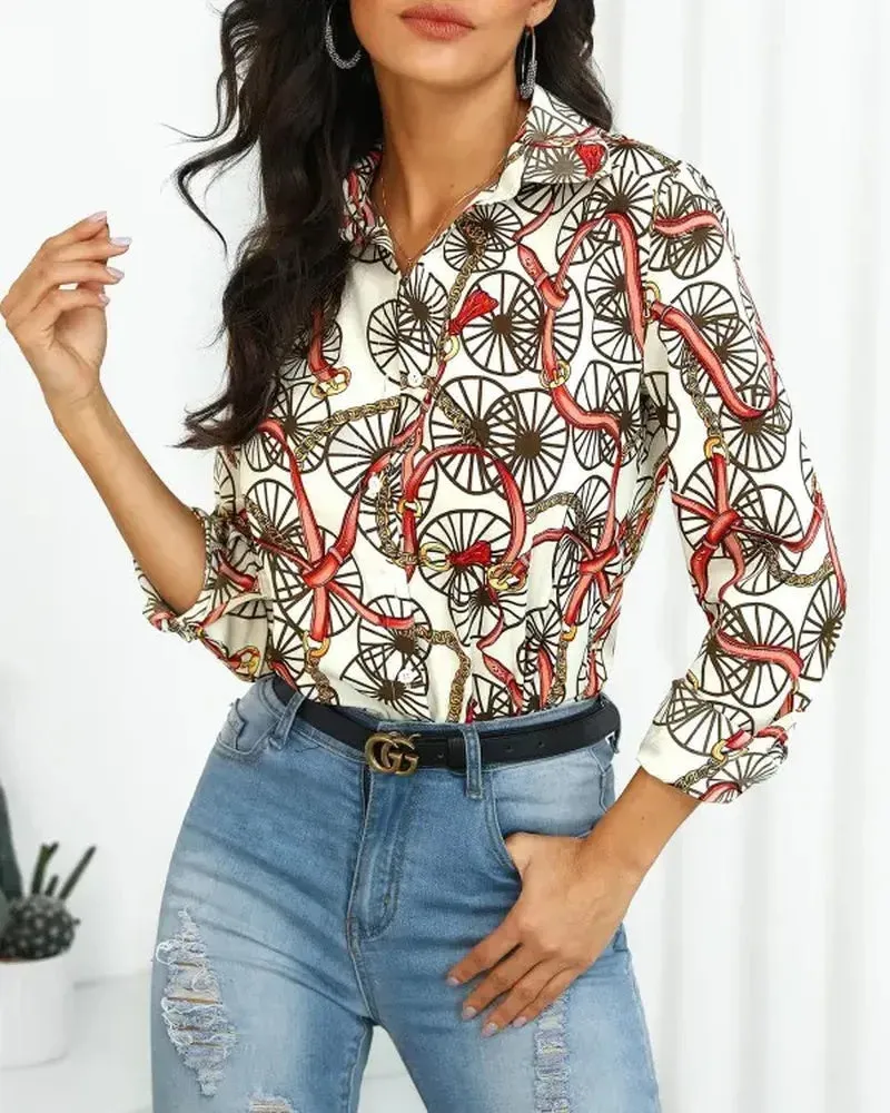 Xieyinshe - Chain Print Long Sleeve Shirt